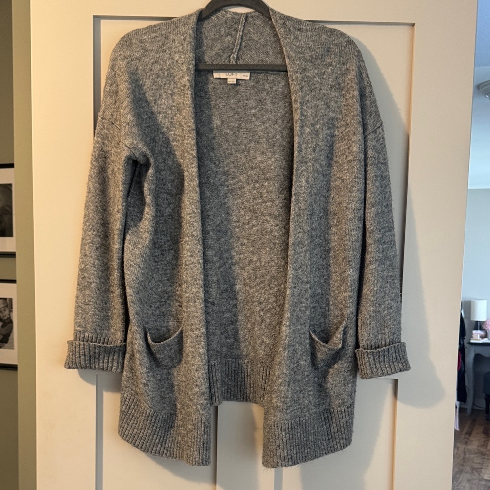 LOFT Heather Gray Open-Front Cardigan